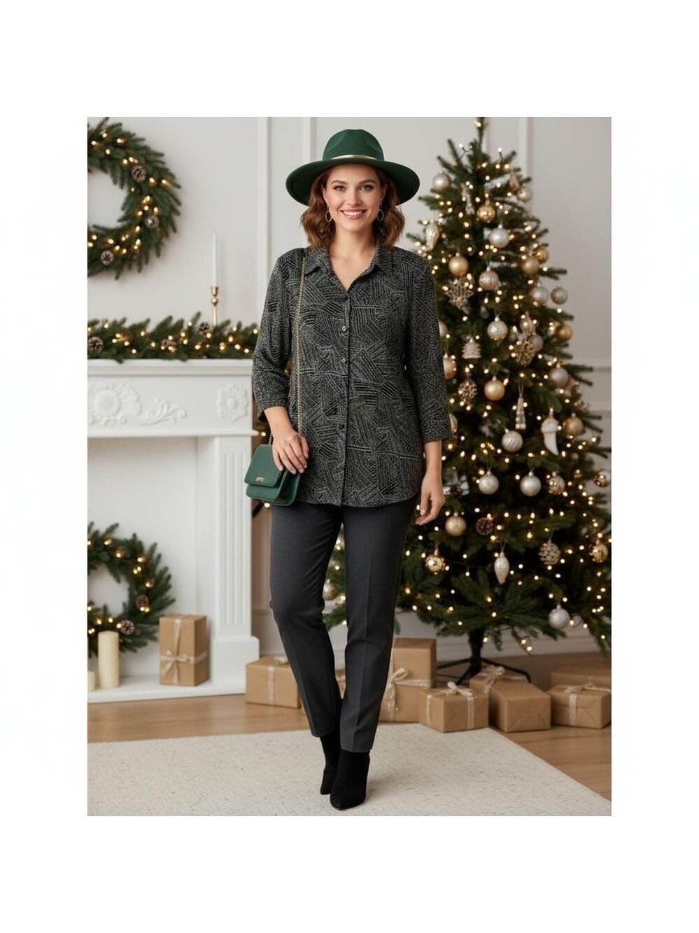 Addition Elle Metallic Silver Vintage Button Down Blouse 1X